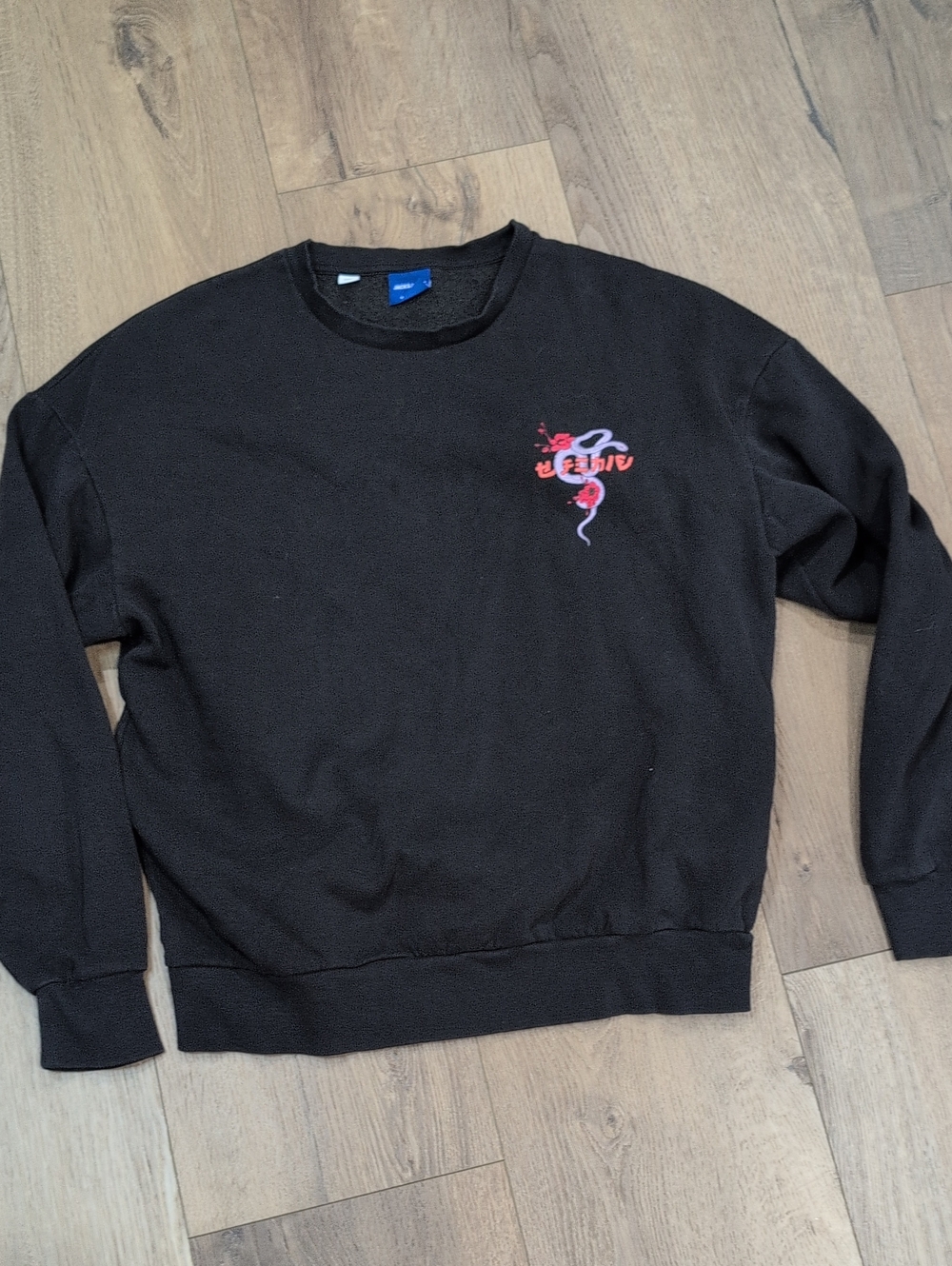 Jack & Jones Black Crewneck Sweater with Red & Pink Chest Graphic